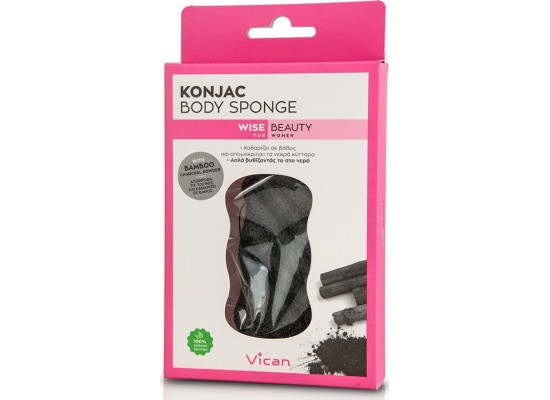 Vican Wise Beauty Konjac Body Sponge Σφουγγάρι Εμπλουτισμένο με Bamboo Charcoal Powder 1τμχ