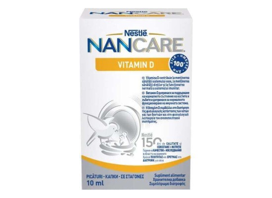 Nestle NanCare Vitamin D Συμπλήρωμα Διατροφής για Βρέφη & Μικρά Παιδιά για την Φυσιολογική Κατάσταση των Οστών & των Δοντιών 10ml