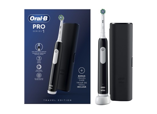 Oral-B Pro 1 Black Edition Ηλεκτρική Οδοντόβουρτσα με Χρονομετρητή και Θήκη Ταξιδίου