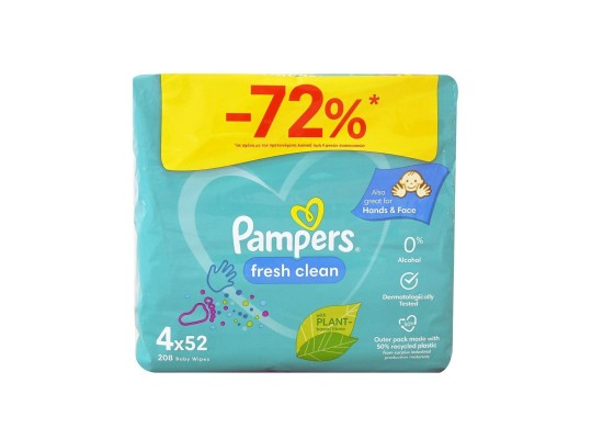 Pampers Fresh Clean Μωρομάντηλα χωρίς Οινόπνευμα 4x52τμχ