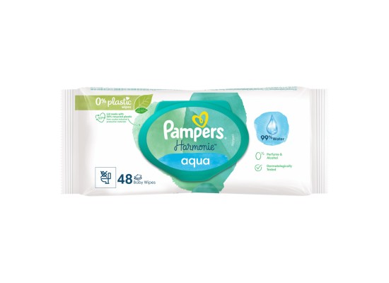 Pampers Harmonie Aqua Wipes Μωρομάντηλα από Βιολογικό Βαμβάκι & 99% Καθαρό Νερό 48 Τεμάχια