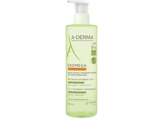 ADERMA Exomega Control Gel 2 in 1 Καθαρισμού για Σώμα/Μαλλιά για Ατοπικό Δέρμα 500ml