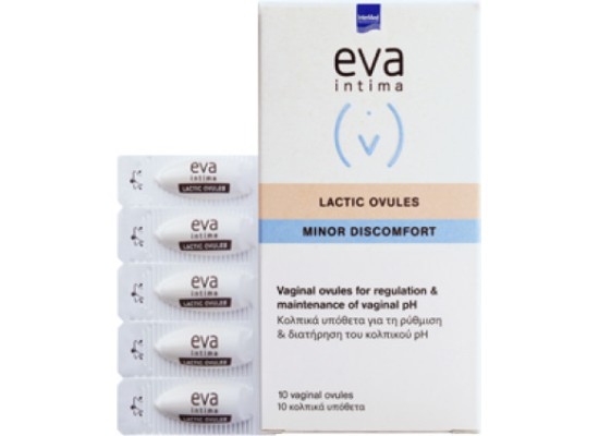 INTERMED Eva Intima Minor Discomfort Lactic Ovules Κολπικά Υπόθετα με Χαμομήλι και Αλόη 10τμχ