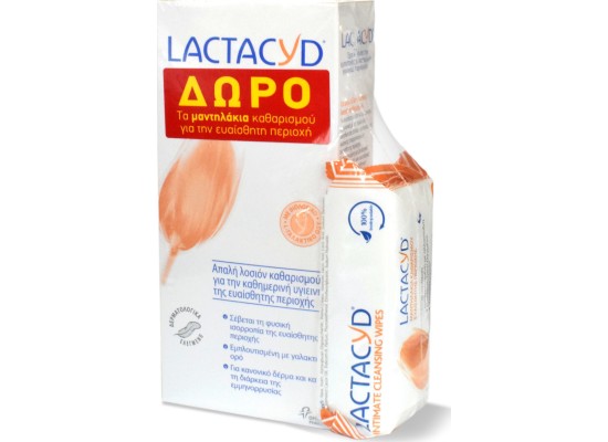 Lactacyd Intimate Washing Lotion Καθημερινή Προστασία για την Ευαίσθητη Περιοχή 300ml & ΔΩΡΟ Intimate Μαντηλάκια Καθαρισμού 15 Τεμ