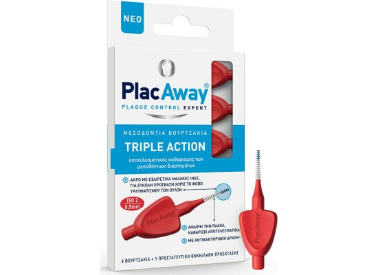 PLACAWAY Triple Action Μεσοδόντια Βουρτσάκια 0.5mm Κόκκινο 6τμχ