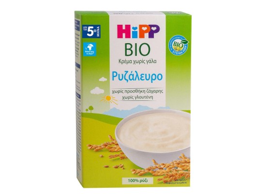 Hipp Βρεφική Κρέμα Bio Ρυζάλευρο Χωρίς Γάλα Χωρίς Γλουτένη & Χωρίς Ζάχαρη  από τον 5ο Μήνα  200gr 