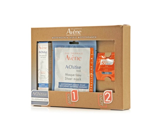 AVENE A-Oxitive Σετ Περιποίησης Ορός Προσώπου 30ml, Δώρο Υφασμάτινη Μάσκα & Λεπτόρρευστη Αντηλιακή Κρέμα Προσώπου SPF50+ 5ml