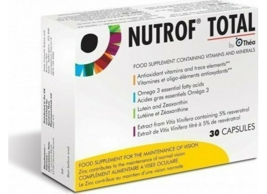 Thea Pharma Hellas Nutrof Total Αντιοξειδοτικές Βιταμίνες & Ιχνοστοιχεία για την Καλή Υγεία του Αμφιβληστροειδή 30 καψάκια 