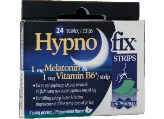 Uni-Pharma Hypno Fix Strips Συμπλήρωμα Διατροφής για τον Ύπνο & Κατά των Συμπτωμάτων του Jet Lag  24 ταινίες 