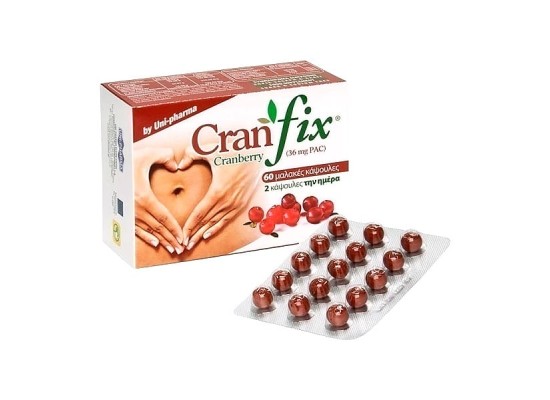 UNI-PHARMA Cran-Fix Cranberry για την Αντιμετώπιση της Ουρολοίμωξης 60 κάψουλες