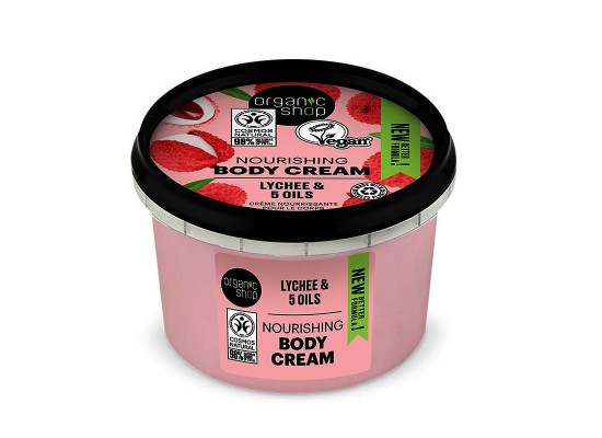 Organic Shop Pink Lychee Body Cream Κρέμα Σώματος με Βιολογικό Λίτσι & 5 Έλαια 250ml