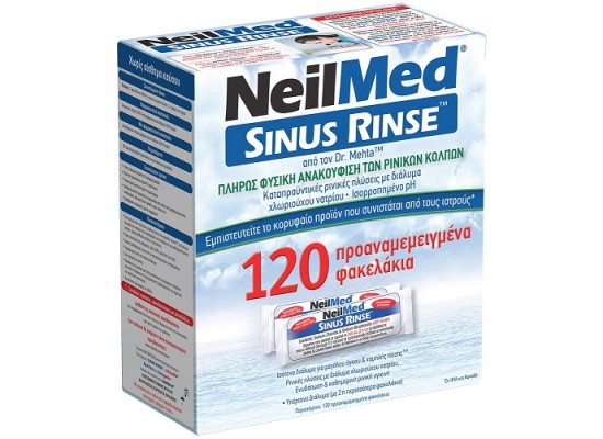 NEILMED Sinus Rinse Kit All Natural Relief Σύστημα Ρινικών Πλύσεων Συσκευή & 120 Φακελάκια 