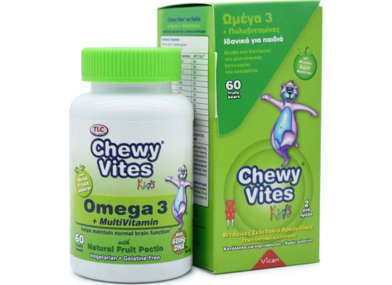 VICAN Chewy Vites Omega 3 & Multivitamin Συμπλήρωμα Διατροφής για Παιδιά με Βιταμίνες & Ωμέγα-3  60 ζελεδάκια-αρκουδάκια