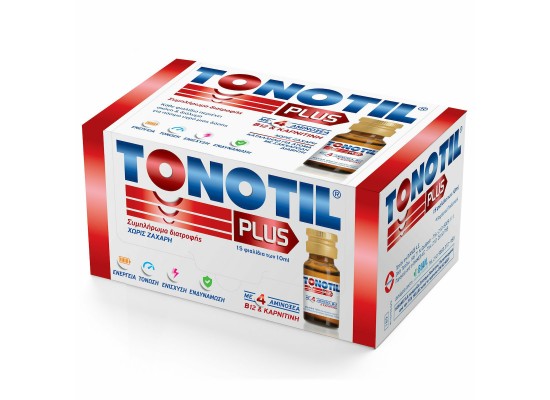 TONOTIL Plus Συμπλήρωμα Διατροφής με 4 Αμινοξέα B12 & Καρνιτίνη 15 αμπούλες x 10ml