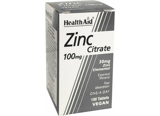 HEALTH AID Zinc Citrate 100mg Συμπλήρωμα Διατροφής με Κιτρικό Ψευδάργυρο 100 ταμπλέτες