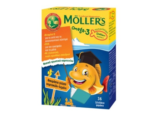 MOLLER'S Omega-3 Kids Ζελεδάκια-Ψαράκια Με Ω3 Λιπαρά Οξέα Για Παιδιά Με Γεύση Πορτοκάλι / Λεμόνι 36τμχ