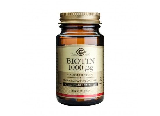 SOLGAR Biotin 1000μg Συμπλήρωμα διατροφής με Βιοτίνη(Β8) 50 κάψουλες