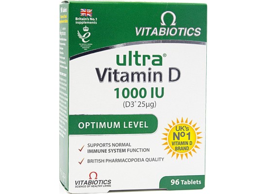 VITABIOTICS Ultra Vitamin D 1000IU Συμπλήρωμα Διατροφής με Βιταμίνη D3 96 κάψουλες