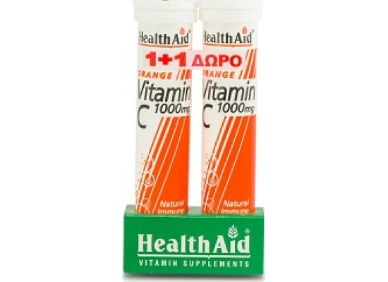 HEALTH AID Vitamin C 1000mg Orange Αναβράζουσα Βιταμίνη C Με Γεύση Πορτοκάλι  20 Tabs 1+1 Δώρο