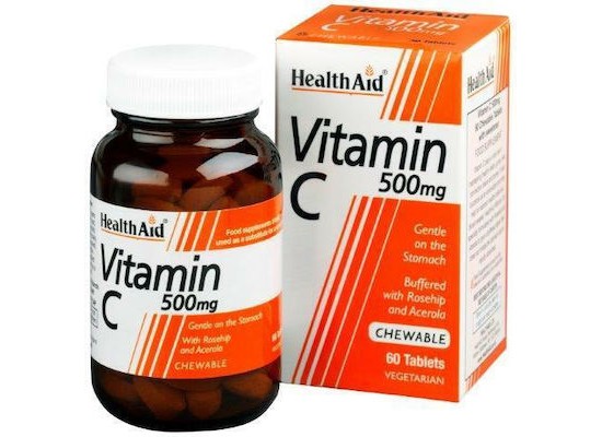HEALTH AID Vitamin C 500mg Chewable  Συμπλήρωμα Διατροφής Mασώμενη Bιταμίνη C 60 μασώμενες ταμπλέτες