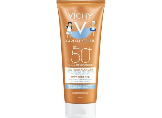 VICHY Capital Soleil Wet Skin Αδιάβροχο Παιδικό Αντηλιακό Gel για Πρόσωπο & Σώμα SPF50+ 200ml