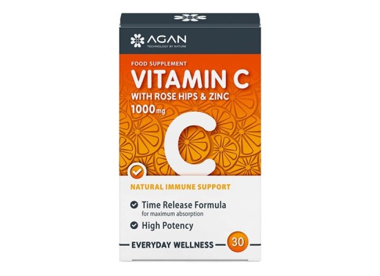 AGAN Vitamin C 1000mg With Rose Hips & Zinc Συμπλήρωμα Βιταμίνης C με Αγριοτριανταφυλλιά & Ψευδάργυρο - 30 Ταμπλέτες