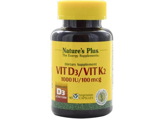 NATURE'S PLUS Vit D3/ Vit K2 Συμπλήρωμα Διατροφής Βιταμίνη D3 & Βιταμίνη Κ2 90 φυτικές κάψουλες